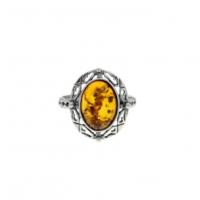 Bague en argent et ambre ovale