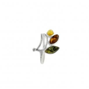 Bague en argent et ambre multicolore