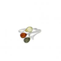 Bague en argent et ambre multicolore