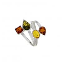 Bague en argent et ambre multicolore