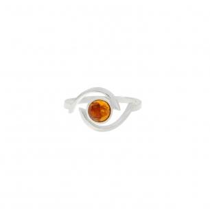 Bague en argent et ambre ronde