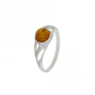 Bague en argent et ambre ronde