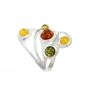 Bague en argent et ambre multicolore