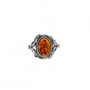 Bague en argent et ambre ovale